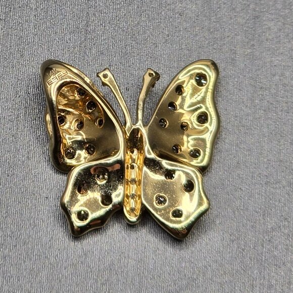 EFFY Nature 14k Gold Butterfly Pendant .38 TCW Espresso & White Diamond 5/8" - Picture 6 of 16